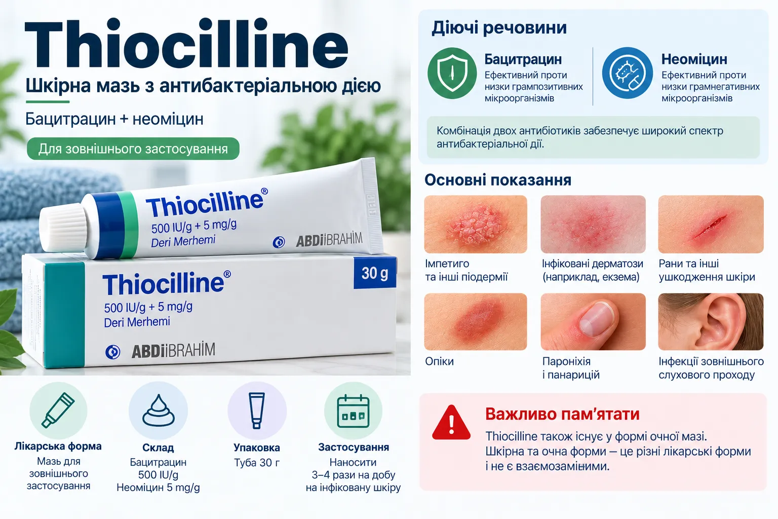 Шкірна мазь Thiocilline з бацитрацином і неоміцином