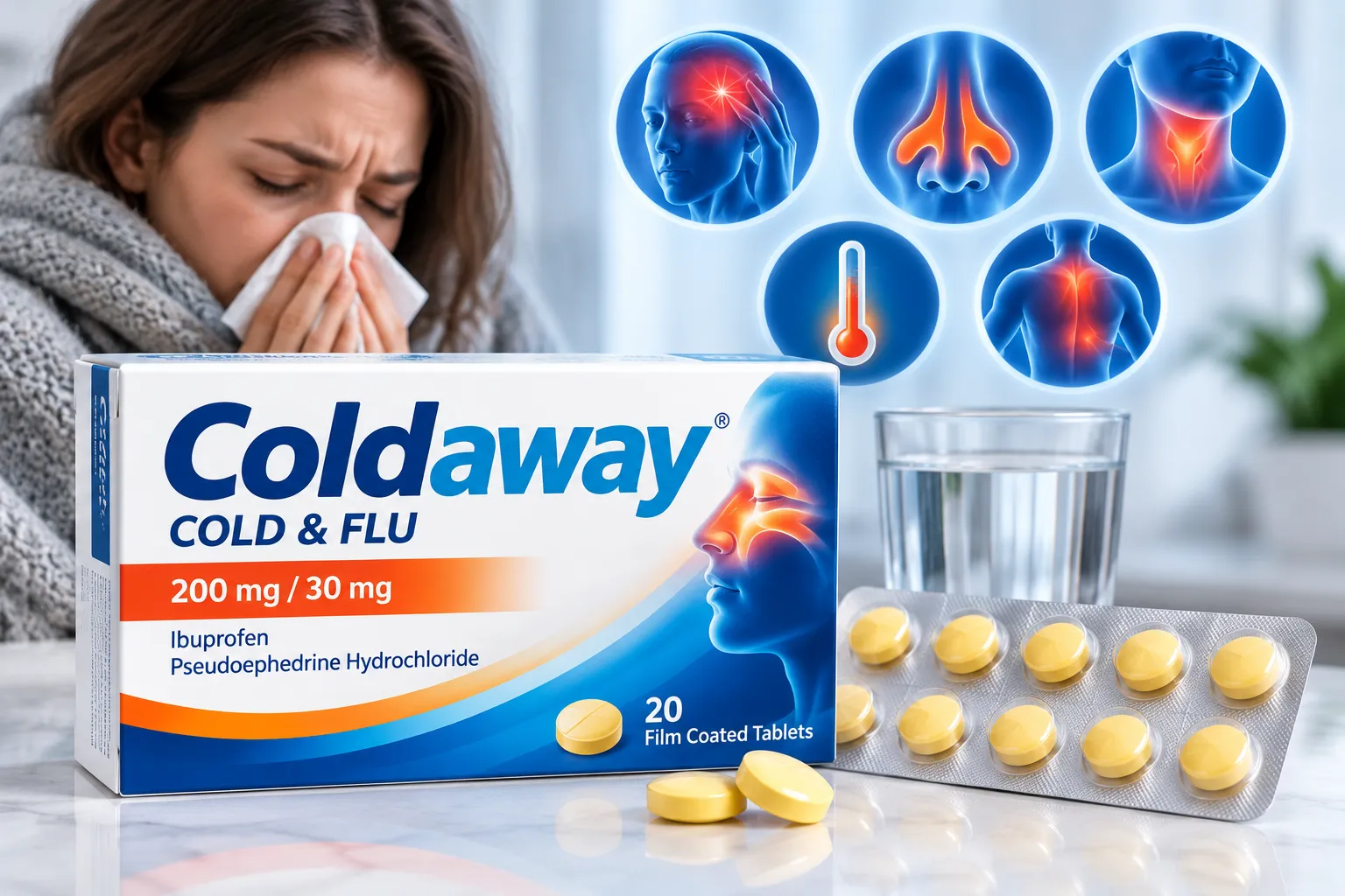 Coldaway Cold & Flu 200 mg 30 mg таблетки