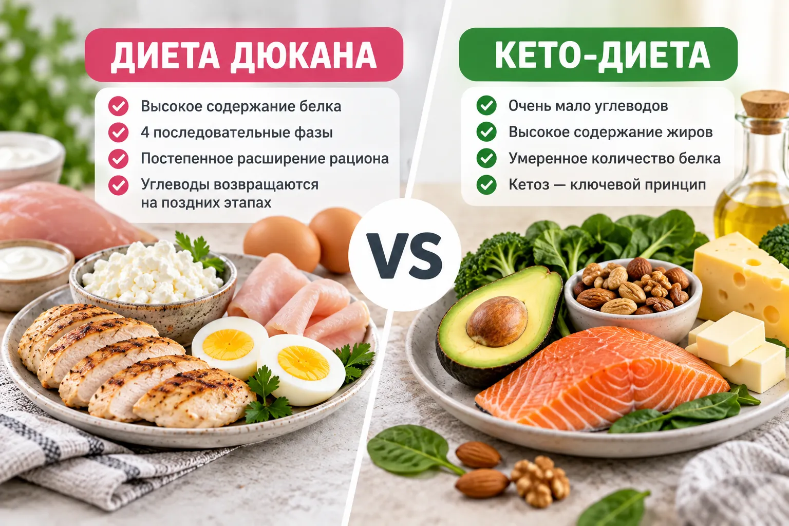 Сравнение диеты Дюкана и кето-диеты